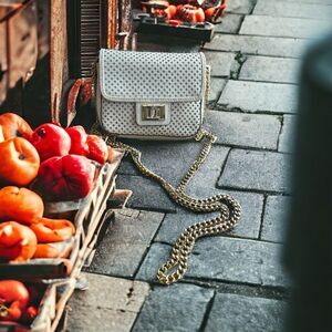 Juicy Couture Sierra White Mini Perforated Leather Crossbody Bag Pink Interior